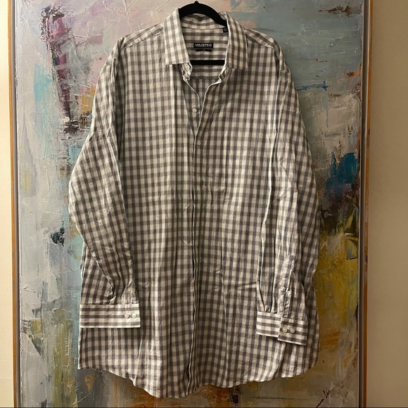 5/$25 Black and white glen plaid dress shirt - Picture 2 of 6